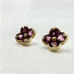14K Yellow Gold APX 3.8 CTW Pink Tourmaline Flower Earrings 2.24g